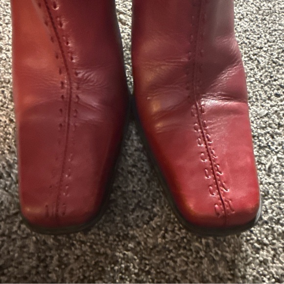 Hillary And Hanson Square Toe Leather Upper Burgundy Chunky Heel Ankle Boot 8M - Picture 8 of 11